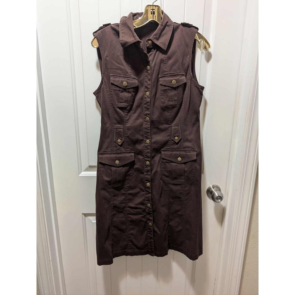 Calvin Klein Dark Brown Sleeveless Utility Shirt Dress Mini Sz 10